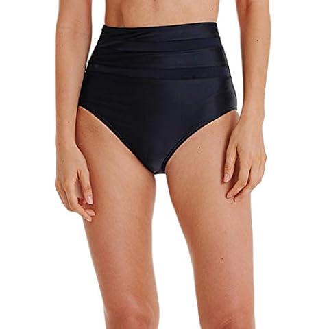 Micosuza Women's High Waisted Bikini Bottom Tummy Control High Cut Swim Briefs Black Cover