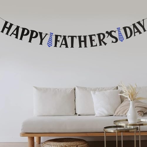 Image of Happy Father's Day Decorations Banner - Black Glitter Father's Day Hanging Decor Signs Banner Party Supplies, Ideal for Home, Office, and Party Celebrations