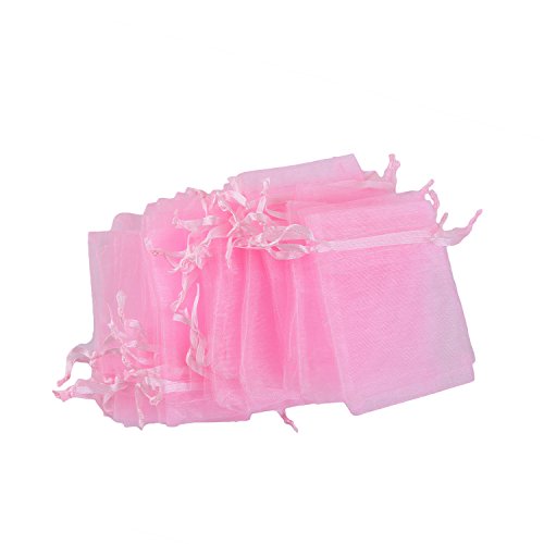 Wolfteeth 100 bolsas de regalo de caramelo de organza 9 x 12 cm con cordón para porta peladillas bombonera confeti boda cumpleaños bautizo rosa Cover