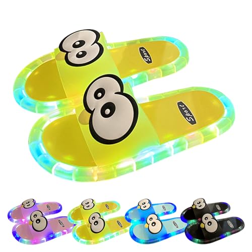 RUTYAUB Leuchtende Hausschuhe Damen LED Schuhe mit Cartoon Augen Rutschfeste Memory Foam Hausschuhe für Erwachsene Lustige Offene Hausschuhe für Drinnen Draußen