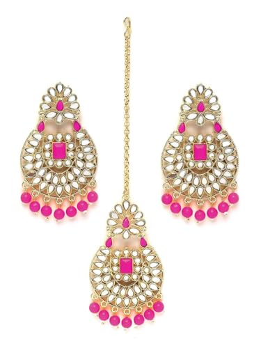 Juego de joyas Kundan chapado en oro, latón elegante con perlas talla S