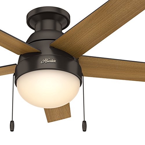 Hunter Fan 46 inch Contemporary Low Profile Ceiling Fan with Light Kit in Premier Bronze (Renewed)