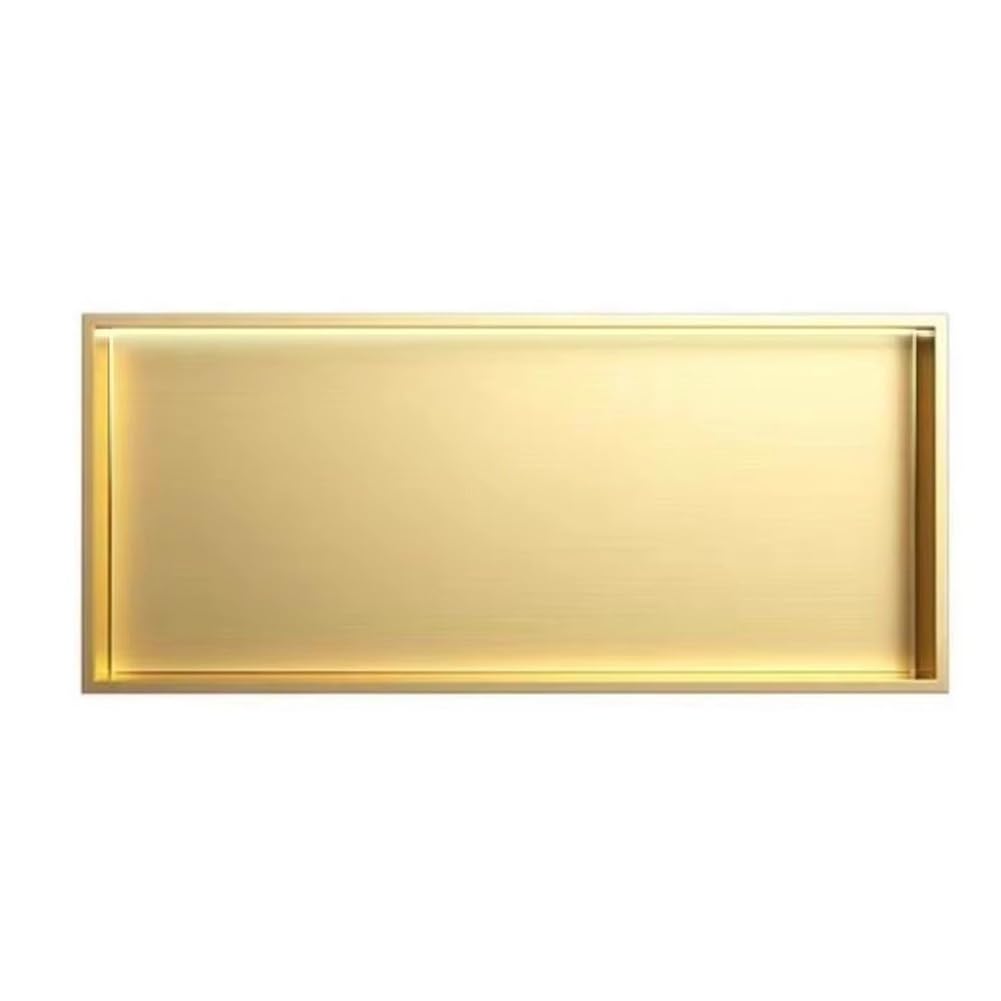 Sxlawesom Wall Niche with LED Light Strips - Shower Niche Cabinet - Stainless Steel Shelf (4000K LED Light)(Gold,92x32x12.5cm)