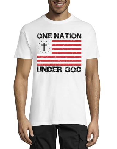 Photo de One Nation Under God United States Flag Christian Nation Crew Neck Cotton T-Shirt Homme Blanc, blanc, 3XL