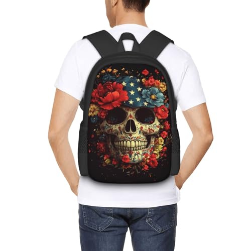 Image of Floral Skull Print Backpack For Men Women Lightweight Daypack For Daily Commutes Business Travel Hiking