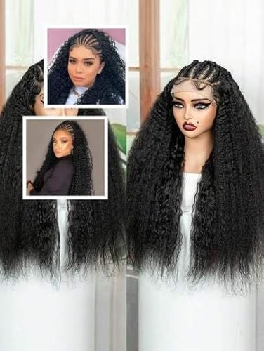 Synthetic Wig 13x4 Lace Front Half Braided Wavy Curly Wigs