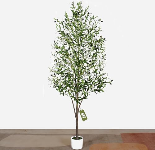 Artificial Olive Tree with White Pot,6FT high, Fake Tree containing 1440 Dense Leaves and 80 Highly...