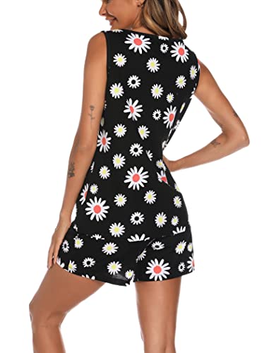 Enjoynight Women's Pajamas Set Sleeveless Tee And Shorts Sleepwear Tank Top Pjs Set With Pockets(Black Flower,X-Large) #TOP5