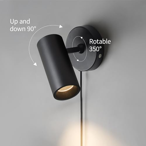 Image of Aisilan LED Spotlight Uplighting Indoor, Plug in Wall Scones Accent Ceiling Spot Light Up Light Fixture for Plant Art Picture Gallery Paintings, CRI 97, 3000K, 12W, Black, 2 Packs