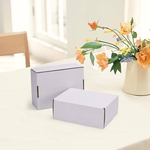 Image of HORLIMER 8x6x3 inches Shipping Boxes Set of 25, White Corrugated Cardboard Box Literature Mailer, 25 Stickers Included