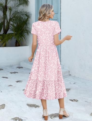 Image of Zeagoo Women Summer Midi A Line Dress Short Sleeve Casual Flowy Tiered Beach Long Sundress with Pockets 2026 Vacation Travel