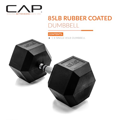 Image of CAP Rubber Coated Dumbbell Weights, Free Weights for Home Gym Strength Training, Anti-Roll Hex Dumbbells with Black, Chrome & Comfort Grip Handles, Singles