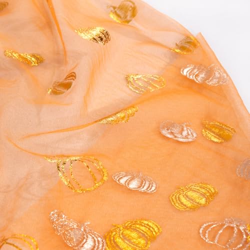 Image of Fall Pumpkin Table Runner Orange Sheer Gauze Foil Table Runner, 6PC