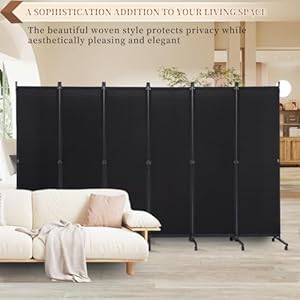 Room Divider Screen Wide Room Divider Panel/Wheels, Decorative Divider for Room Separation, 6 Panel Portable Wall Divider Freestanding Room Partitions and Dividers, Black Room Separator for Studio Room Divider Screen Wide Room Divider PanelWheels Decorative Divider for Room Separation 6 Panel Portable Wall Divider Freestanding Room Partitions and Dividers Black Room Separator for Studio