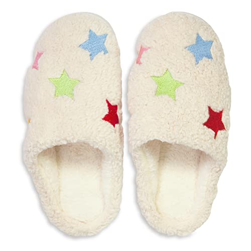 ban.do Fuzzy Slippers with Rubber Sole, House Shoes for Women, Indoor Outdoor Cozy Slippers, Cute Fluffy Shoes, Stars2