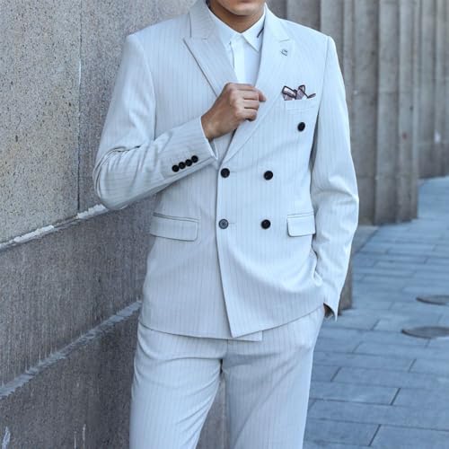 Men's Double Breasted Stripe Suit Peak Lapel Jacket Pants for Formal Party Prom2