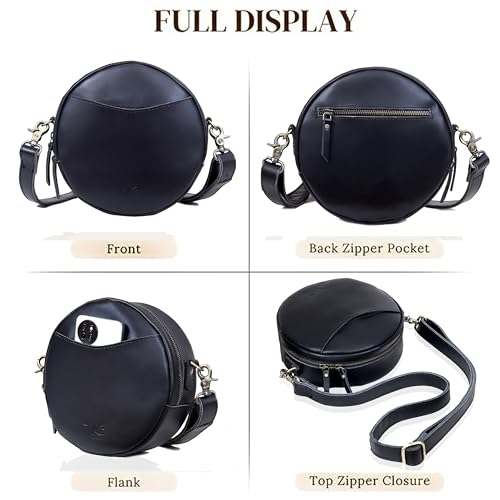 Leather Crossbody Bags for Women Trendy Circle Cross Body Shoulder Bag Designer Round Purses (Black)4