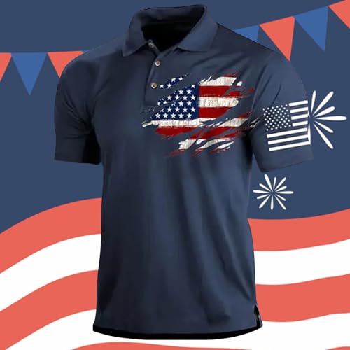 Polo para hombre con bandera americana, manga corta, rendimiento de absorción rápida y secado rápido, camisa patriótica USA para golf miniatura 3