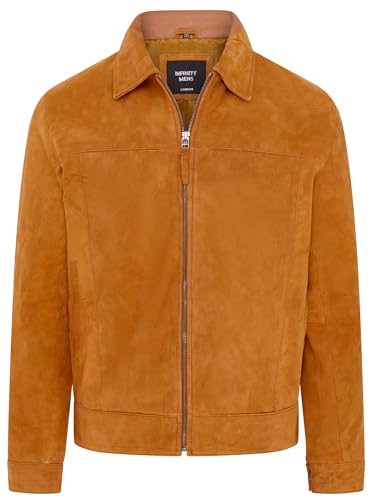 Mens Classic 100% Genuine Goat Suede Leather Harrington Biker Jacket