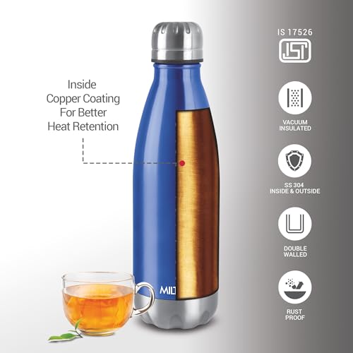 Image of Milton Duo DLX 500 Thermosteel Water Bottle 500 ml, 24 Hr Hot and Cold I Leak Proof Lid, ISI Certified I Vacuum Insulated I for Office, Gym, School I Blue
