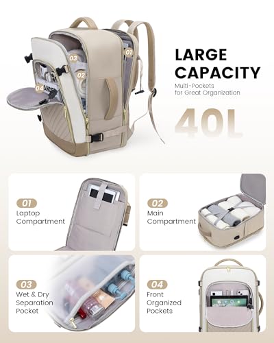 LOVEVOOK Large Travel Backpack for Women, TSA Carry on Backpack for Airplanes, 40L Personal Item Travel Bag for Women fits 17" Laptop,Waterproof Carry on Bag Airplane Approved with 3 Packing Cubes の商品画像 3