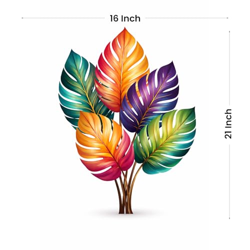 Image of Rangoli Colorful Tropical Leaves Wall Art 16x21 Inch | Abstract Botanical Monstera Leaf Painting | Vibrant Multicolor Canvas Print for Living Room Bedroom Home Decor