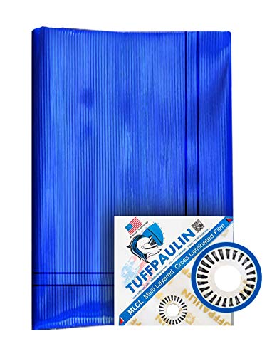 Image of TUFFPAULIN 12FT X 9FT 120 GSM Blue Heavy Duty Tarpaulin Tirpal Tadpatri Tharpai Thadika, Extra Strong, Eyelets, UV Resistant, 100% Waterproof Virgin, 6 Layer MLCL 3D Rib Technology-1 No.