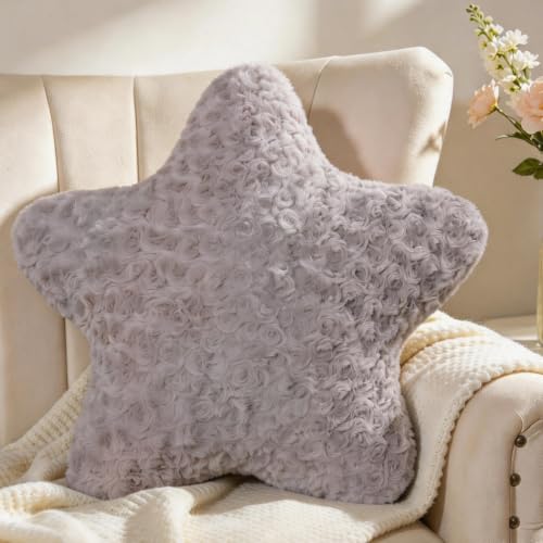 Guaginmy Coussin en forme d'étoile gris - Coussin douillet - Joli coussin décoratif esthétique - En peluche - Pour salon, canapé, chambre d'enfant, chambre à coucher - Cadeau - 35 x 35 cm