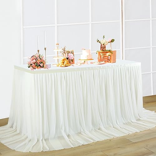 Jupe de table en tulle de mariage 275 cm pour une décoration de buffet raffinée