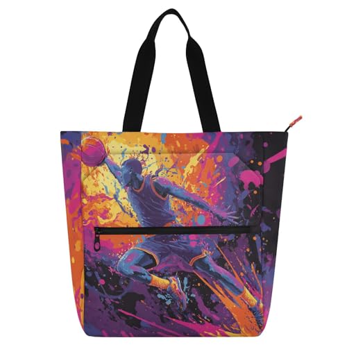 Bolsa de libros universitaria de tela con bolsillo colorido externo y cremallera