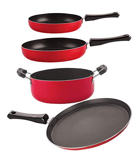 Image of Nirlon Non Stick Premium Quality Aluminium Kitchenware Set of 4 Pieces with Extreme Durability (FT13 FP10 FP12 CS24)