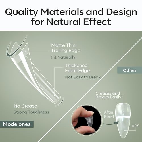 Image of modelones Long Coffin French Nail Tips, 504 PCS No C Curve Pre-shaped Clear Acrylic Fake Nails Tips Gel Half Cover 12 Sizes with Box