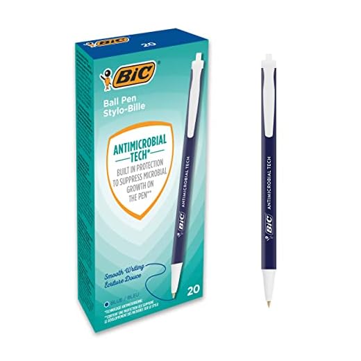 BIC Stylos-bille rétractables à technologie antimicrobienne, Pointe Moyenne (1,00 mm) - Bleu, Lot de 20