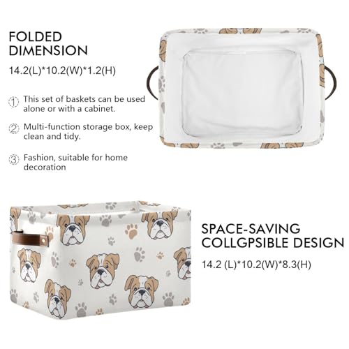 Image of Aslsiy Storage Basket Dog Paws Nursery Bins English Bulldog Baby Box Canvas Clothes Shelf Basket Laundry Hamper Gift Basket for Home Closet 2 Pcs