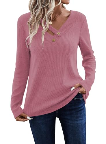 Image of LOLONG Womens Long Sleeve V Neck T Shirts Casual Basic Work Tops Trendy
