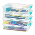 IRIS USA 6 Qt. Storage Bins with Lids, 4-Pack, |Made in USA|, Small Plastic Craft Container Sensory Totes for Art Supplies, Paper, and Office, Stackable - Clear