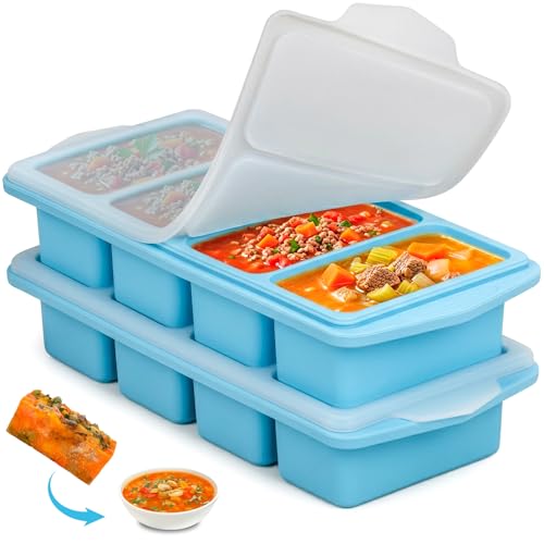 1-Cup Silicone Freezing Tray with Lid (250ml x 4) | BPA-Free Portion Control Trays for Soup, Broth & Meal Prep | Stackable Freezer Containers for Kitchen Organisation