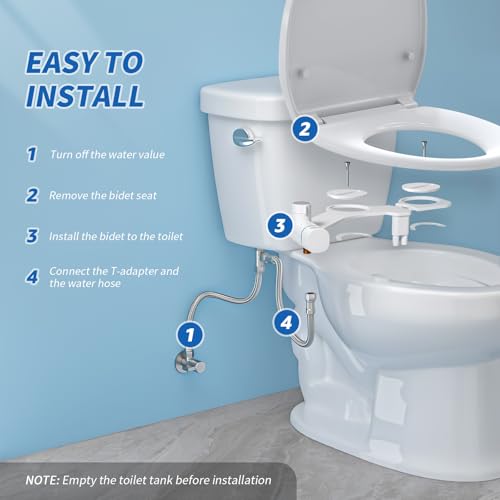 Yolife Bidet, Ultra-Slim Bidet-Aufsatz für Toilette mit Nicht Elektrischer Selbstreinigender Doppeldüse (Hintere/Weibliche Reinigung), Einstellbarer Wasserdruck(Mit 2m Schlauch)