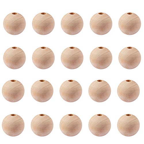 PandaHall Elite 50 Pcs 30mm (1.2 Inch) Natural Unfinished Wood Spacer Beads Round Ball Wooden Loose Beads for Crafts DIY Jewelry Making