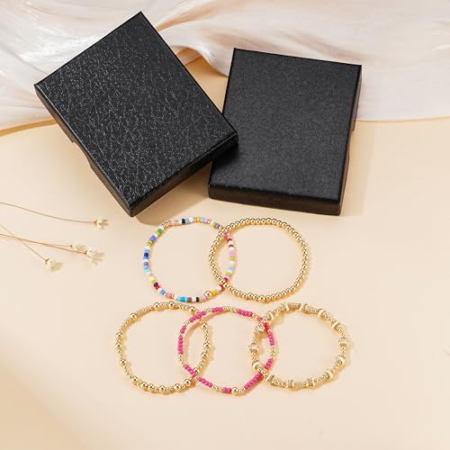 Turandoss 5PCS Gold Beaded Bracelets for Women Teen Girls, 14K Gold Plated - image 7