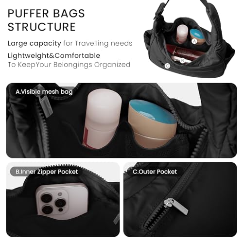 Small Puffer Crescent Shoulder Bag for Women Lightweight Water-Resistant Nylon Purse with Adjustable Strap & Multiple Pockets3