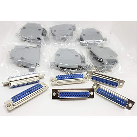 Connectors Pro - PC Accessories - 6 Sets Solder Cup DB25 Female + Plastic Hoods, 25 Pins D-Sub Connector & Hood Set, 12-Pack (6 DB25 Females + 6 Hoods) Cover
