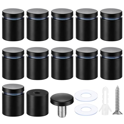 Image of Pelopy 12 Pcs Sign Standoff Screws Advertising Screws Stainless Steel Wall Standoff Mounts Glass Acrylic Nail (1 x 1-3 /16 Inch,Black)