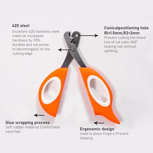 Image of Cat Nail Clipper Cat Nail Trimmer Pet Nail Clippers Cat Claw Clipper Safety Guard Small Animals Nail Clippers with Hole Professional Grooming Tool for Puppy, Kitten, Dog, Rabbits Sharp & Safe (Orange)