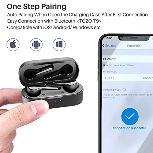 Tozo T9 True Wireless Earbuds Environmental Noise Cancellation 4 Mic Call Noise Cancelling Headphones Deep Bass Bluetooth 5.3 Light Weight Wireless Charging Case Ipx7 Waterproof Headset Black #TOP4