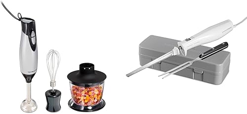 Hamilton Beach Batidora de mano eléctrica de inmersión 4 en 1 con varilla de mezcla de mano y cuchillo eléctrico con cuchillas dentadas