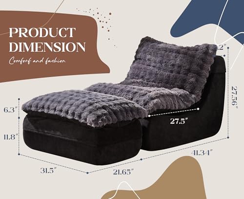 Image of Hobestluk Small Couch Sofa Chaise Lounge Chair Recliner Chair with Footrest | Ergonomic Design,Fluffy Fabric,Multi-Functional Ottoman,No Assembly,Lounge Chair Indoor Bedroom Apartment | Dark Grey Single