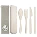 Set di Posate da Campeggio Viaggio, SunRity Set di Utensili Riutilizzabili con Custodia, Set di Posate Portatili, Custodia in Plastica Ecologica per i Viaggi e Il Picnic Camping (Beige)