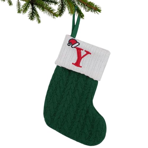 Decorazioni per calze per albero di Natale, calze di Natale con iniziali | 26 decorazioni per calze ricamate con iniziali | Borsa regalo festosa Calze stagionali di colore bianco verde per porta, scal
