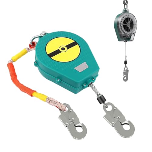 BOVDC Dispositivo Anticaidas Retráctil, Linea de Vida Retractil Homologado 150 KG, Verde/Amarillo Arnés de Seguridad Anticaídas Retráctil 3-20m para Trabajos en Altura(Verde,10 metros)